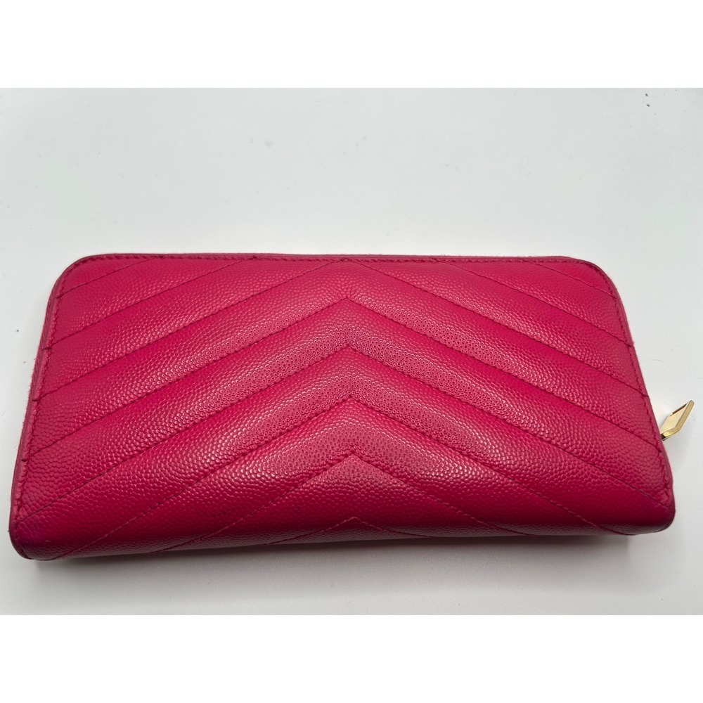 Saint Laurent YSL‎ Pink Chevron Monogram Zip Around Wallet#355 - Picture 3 of 14
